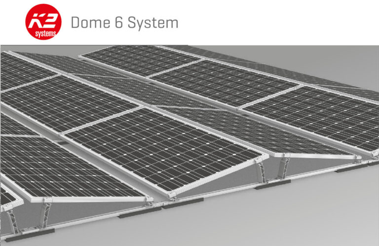 K2_Aufständerungsystem_Ballast-Optimiert_OST-WEST_D-Dome, Montagesystem Flachdach Photovoltaik Titel