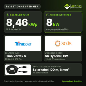 8,46 kWp PV-Set ohne Speicher – 18x Trina Vertex S+ 470 Wp + Solis S6 8 kW 3-phasig Hybrid (inkl. Smart Meter)