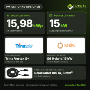15,98 kWp PV-Set ohne Speicher – 34x Trina Vertex S+ 470 Wp + Solis S6 15 kW 3-phasig Hybrid (inkl. Smart Meter)