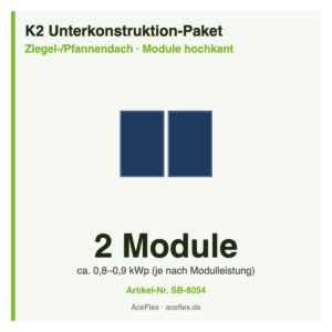 K2 Unterkonstruktion-Paket für Ziegeldach mit 2 Modulen hochkant – Schema