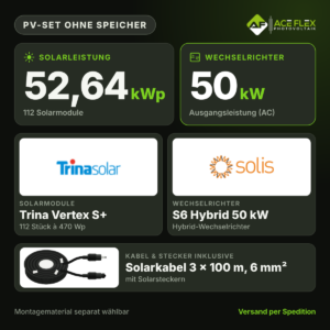 52,64 kWp Photovoltaik-Set ohne Speicher | 112x Trina Vertex S+ 470 Wp + Solis S6 50 kW 3-phasig Hybrid