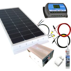 130 Watt Wohnmobil 12V Set mit 600W Spannungswandler (reiner Sinus) schwarz
